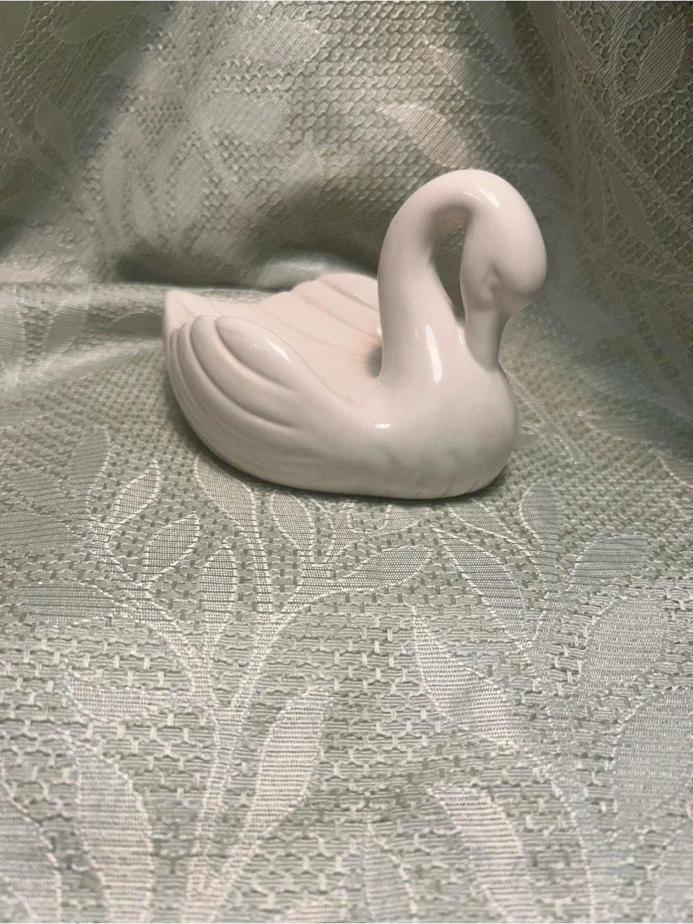 White Ceramic Swan Figurine Soap Dish
